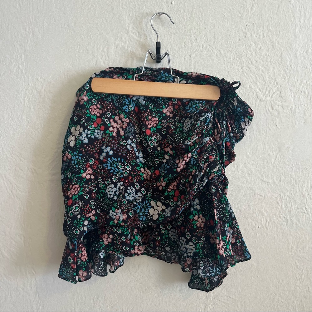 Veronica Beard silk mini skirt black floral size 10